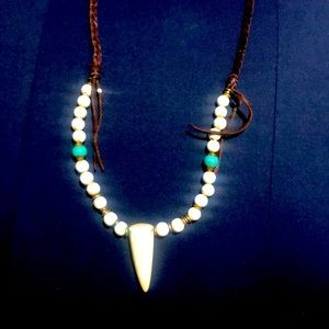 Heather Gardner leather turquoise tusk necklace